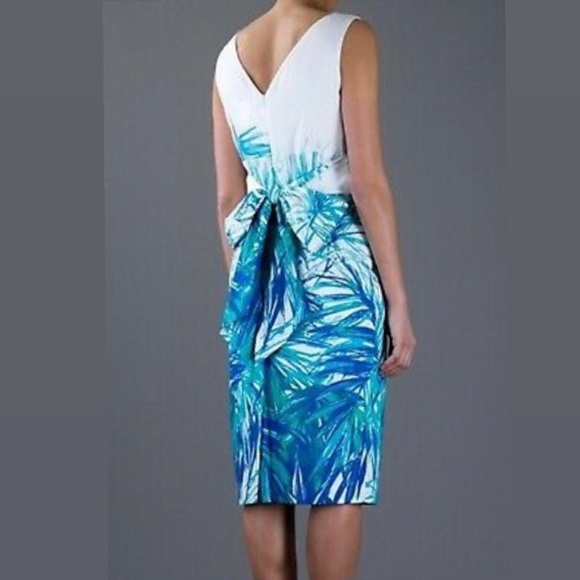 MAXMARA White Turquoise Green V Neck ARIZIA Print Sheath Women’s 6 - Picture 2 of 7